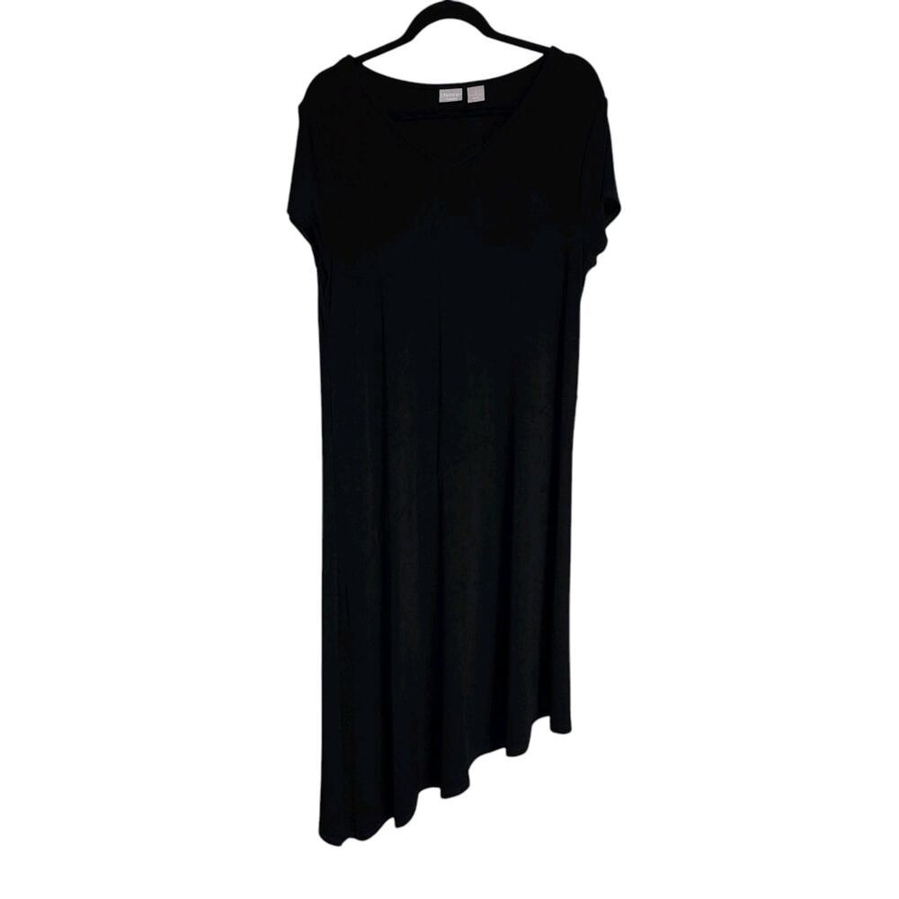 Chicos Travelers Womens Sz 2 US 12/14 Black Asymmetric Cap Sleeves Shift Dress